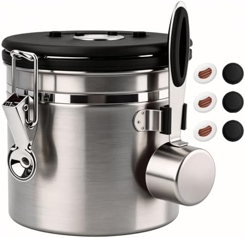 ShanSon Coffee Canister Airtight, Stainless Steel Bean Storage Container with Date Tracker & Scoop, Grounds Sugar Flour Tea Cereal Fits Kitchen Pantry, Ideal Gift for Coffee Lovers,12oz,Silver by ShanSon