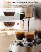 Kismile Compact 20 Bar Espresso Machine with Milk Frother, Single & Double Shot, 1350W Fast Thermoblock Heating System, Semi-Automatic for Home Baristas, Latte & Cappuccino, Premium Stainless Steel - Image 2