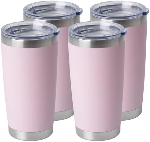 HASLE OUTFITTERS 20oz Stainless Steel Tumblers Bulk, Insulated Travel Cup with Lid, Double Wall Vacuum Coffee Mug for Cold & Hot Drinks 4 Pack, Light Pink by HASLEOUTFITTERS