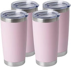 HASLE OUTFITTERS 20oz Stainless Steel Tumblers Bulk, Insulated Travel Cup with Lid, Double Wall Vacuum Coffee Mug for Cold & Hot Drinks 4 Pack, Light Pink by HASLEOUTFITTERS