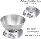 Digital Kitchen Scale with Removable Bowl 2.5L Volume, Electronic Stainless Steel Food Scale for Cooking Baking, Room Temperature, Alarm Timer, 12lb 5.5kg, Batteries Included - Image 4