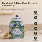 Ceramic Tea Canister with Airtight Lid, 10" H Kitchen Decor Jar for Loose Leaf Tea & Coffee Bean Storage, Hand-painted Chinoiserie Ginger Jars for Home Decor, 121 fl oz - Green Peony - Image 4