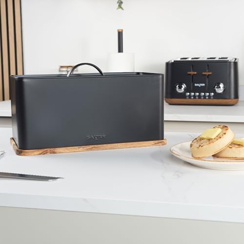 Salter BW13564EU7 Toronto Bread Bin With Chopping Board – Countertop Storage Box With Wooden Base for Cutting & Serving, Rectangular Bread Holder Container for Kitchen, Easy To Clean, Acacia, Black - Image 6
