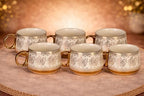 Porcelain 6 Piece Tea Cup Set, Aesthetic Classic Teaware Set for Home, Kitchen Decor & Gifting (Gold Leaf) tea set cup - Image 5