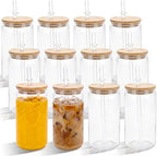 16oz Acrylic Tumblers Cups with Lids and Straws, 12 Pack Plastic Mason Jars Iced Coffee Drinking Glasses for Park Picnic, Poolside, Party Giveaways, Clear by Paoren