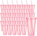 36 Pcs Pink Tumblers with Straw & Lid - 24oz Coffee Cups by Pineburg
