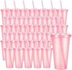 36 Pcs Pink Tumblers with Straw & Lid - 24oz Coffee Cups by Pineburg