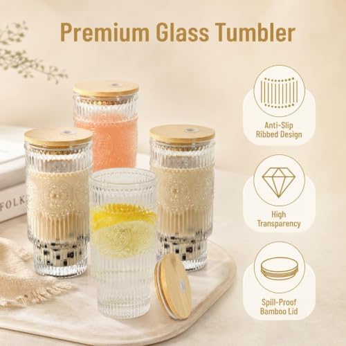 Sunflower Glass Cups with Lids and Straws 16 oz Drinking Glasses Set - Image 6