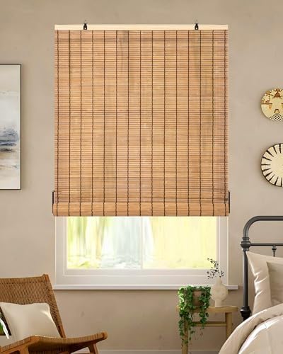 36" W x 72" H Cordless Bamboo Roman Shades for Interior, Camel by Chryeiiu