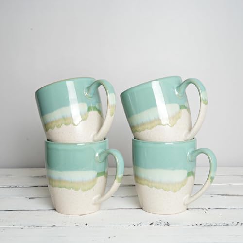 Bosmarlin Ceramic Coffee Mug Set of 4, 17 Oz, Coffee Cups with Big Handle, Microwave Safe, Unique Reactive Glaze - Image 6