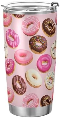 Sweet Donuts Insulated Tumbler Coffee Mug Double Wall Vacuum Travel Mug with Straw and Lid Stainless Steel 20 oz by Selerdon