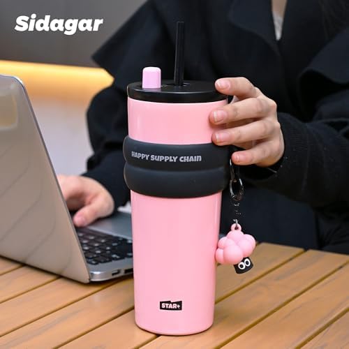 SDGA+ 24 oz Stainless Steel Tumbler with Lid and Straw, Insulated Water Bottle Leak Proof for Hot and Cold, Portable Travel Coffee Mug, Reusable Coffee Cup for Women, Pink - Image 4