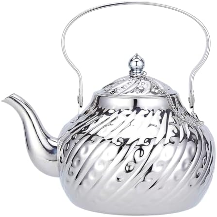 SANQIAHOME 2000ml stainless steel antique style teapot,with Infuser, thickened boiling kettle, lifting handle,Silver by SANQIAHOME