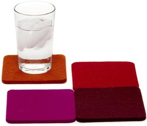 Graf Lantz - Bierfilzl Merino Wool Square Coasters Set of 4 - Bordeaux (4"x4"x5mm) - Absorbs 30% of Weight, Natural German Wool - Heat Resistant, Sustainable, Reusable - Home Decor, Coffee Table Decor by GrafLantz