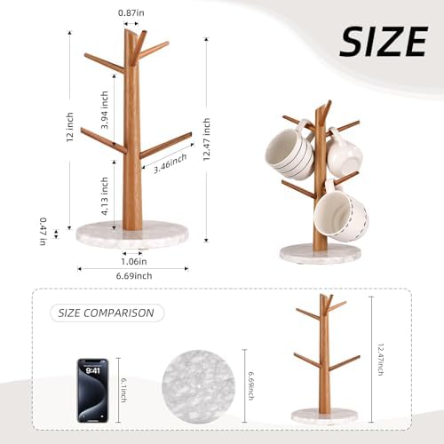 Acacia Wood Mug Tree, Marble Base - Image 3