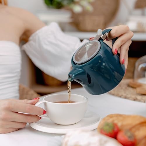 ORNA Ceramic Teapot with Tea Infuser – Small Tea Pot for Loose Leaf Tea – 550ml / 18.6 Oz Porcelain Non-Stove Teapot for 2 Cups with Tea Strainer (Ocean) - Image 3