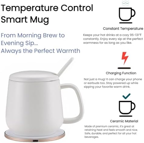 Smart Temperature Control Mug, 13 Oz Premium Ceramic Coffee Cup with 15W Wireless Charger, Charges Phones, Ceramic White - Image 4