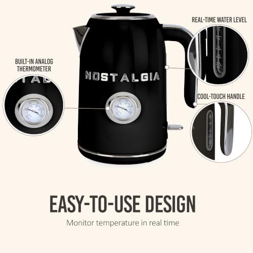 Nostalgia Retro Electric Kettle,1.7L Enamel-Coated Stainless Steel - Black - Image 5
