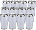 20oz Stainless Steel Tumbler Bulk with Lid, Travel Mug - Double Wall Vacuum Powder Coated Cup - White, 12 Pack by Unknown