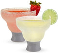 Host Glass Freeze Stemless Margarita Glasses Drinking Set, Insulated Cocktail Glass Set with Silicone Band, 12oz Margarita Glasses Set of 2 in Gray by HOST