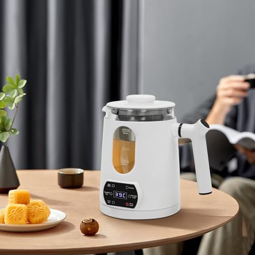 0.8L/27oz Electric Tea Kettle with Tea Infuser 360 ° Shaped White Glass Hot Tea Maker With Temperature Control& Anti-dry burn protection Hot Water Boiler for Coffee&Tea Automatic Shut Off - Image 3