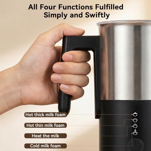 Electric Milk Frother and Steamer, 8.11oz/240ml Milk Steamer and Frother for Latte or Hot Chocolate, BPA Free, 4 Functions, Enjoy Perfect Milk Froth in 2 Min - Black - Image 3