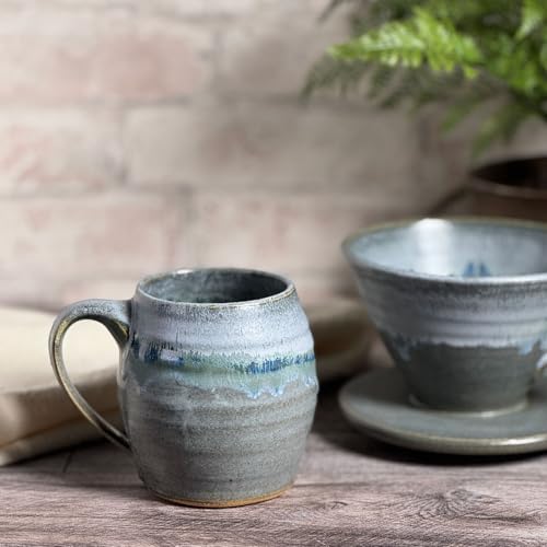 American Handmade Coffee Pour Over Set by Dock 6 Pottery, Barrel Mug with Dripper, Lead-Free Glaze, Lakeshore Gray - Image 2