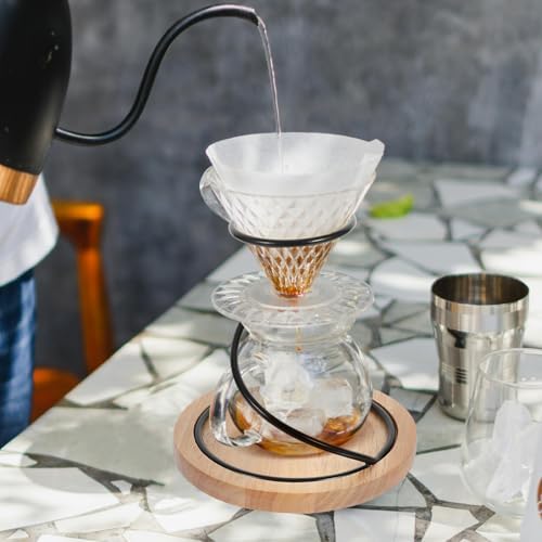 Coffee Filter Stand Holder with Wooden Base, Universal Iron Dripper Xmas - Image 4