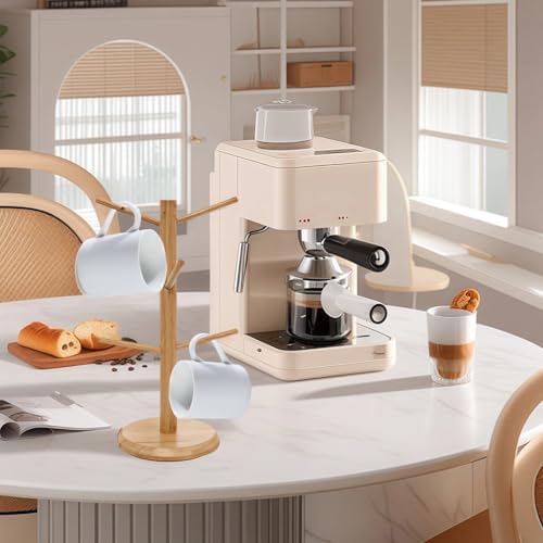 Coffee Mug Tree with 6 Hooks, Freestanding Wooden Coffee Cup Holder, Space Saving Kitchen Organizer for Kitchen Countertops, Wood Color, Mug Stand for Coffee Cups, Pantry, and Coffee Station - Image 4