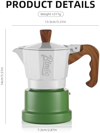 Bincoo Espresso Maker Stovetop,Camping Moka Pot 2 Cup/120ML,Stove Top Espresso Italian Coffee Maker,Easy to Use (White-green) - Image 5