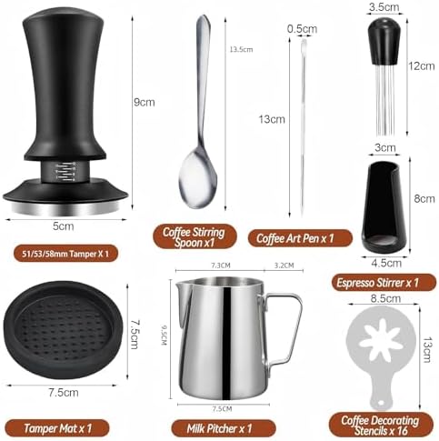 Espresso Tamper Set 51mm/53mm/58mm for DeLonghi EC155 2010–2024, Adjustable Calibrated Coffee Tamper & Distributor Kit, Barista Accessories for Espresso Machine,A 51mm Espresso Set - Image 2