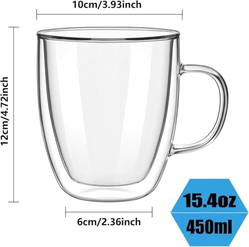 Double Wall Glass Coffee Mugs with Handle, 15 oz Set of 4 - Image 3