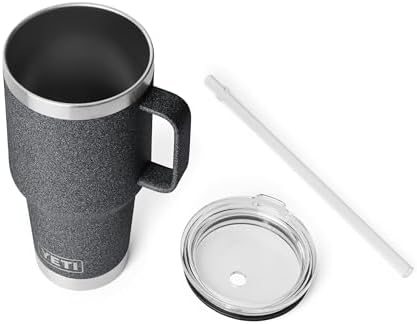 YETI Rambler 35 oz Tumbler with Handle and Straw Lid, Travel Mug Water Tumbler, Vacuum Insulated Cup with Handle, Stainless Steel, Black Stone - Image 4