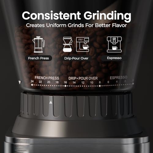 Electric Burr Coffee Been Grinder with Adjustable 24 Precise Grind Settings, 40s Digital Timer for French Press, Espresso, and Drip Pour Over, Home Use, Black - Image 2