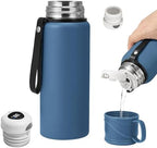 Double wall vacuum Leakproof stainless steel wide mouth insulated water bottle tea tumbler with cup,lid;smart thermoses hot coffee,thermal flask ice drinks with led digital temperature display by Unknown
