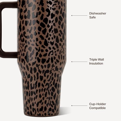 HydroJug Traveler 40oz, Insulated Tumbler with Handle & Straw, Brown Leopard - Image 4