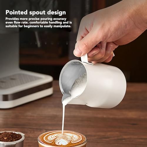 Coffee Milk Cup, Stainless Steel Milk Frothing Pitcher, Humanized Non Stick Milk Frother Cup for Kitchen and Restaurants (White 450ML) - Image 4