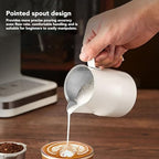 Coffee Milk Cup, Stainless Steel Milk Frothing Pitcher, Humanized Non Stick Milk Frother Cup for Kitchen and Restaurants (White 450ML) - Image 4
