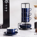 8 OZ Porcelain Stackable Cappuccino Cups and Metal Stand Set of 4 - Image 5