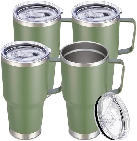 30 oz Stainless Steel Tumblers Bulk with Handle and Lid, 4 Pack by CoolYoleb