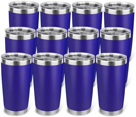 20oz Stainless Steel Tumbler Bulk with Lid, Travel Mug - Double Wall Vacuum Powder Coated Cup - Dark Blue, 12 Pack by Unknown