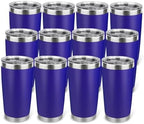 20oz Stainless Steel Tumbler Bulk with Lid, Travel Mug - Double Wall Vacuum Powder Coated Cup - Dark Blue, 12 Pack by Unknown