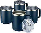 MEWAY 12oz Coffee Mug With Handle 4 Pack Bulk,Stainless Steel Insulated Travel Tumblers With Sliding Lid,Double Wall Vacuum Camping Cup for Hot & Cold Drinks Tea (Navy,Set of 4) by MEWAY
