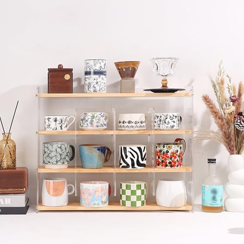 Mug Shelf 4-Tier Walnut Coffee Cup Displays,Kitchen Spice Storage - Image 3