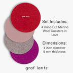 Graf Lantz - Bierfilzl Merino Wool Round Coasters Set of 4 - Love (4" Circles) - Absorbs 30% of Weight - German Wool - Heat Resistant, Sustainable, & Reusable - Home Decor & Coffee Table Decor - Image 4