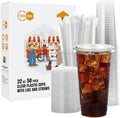 Turbo Bee 50 Sets 32 OZ Clear Plastic Cups with Lids and Straws, Disposable To Go Iced coffee cups with lids for Cold Drinks, Smoothie, and Slushie by TurboBee