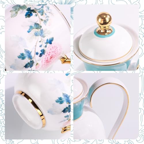 KAMMAK Tea Set for Adults, Bone China, Teapot and Cups Set of 6 - Image 4