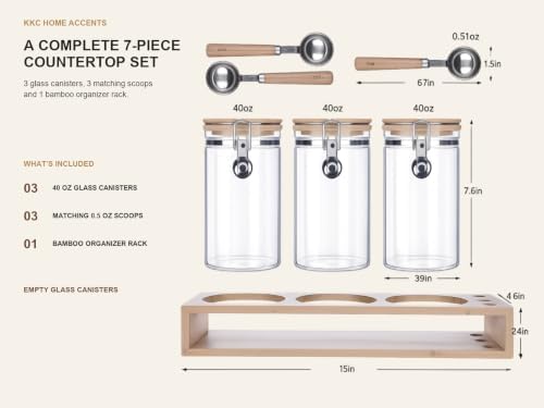 KKC HOME ACCENTS Glass Canister Set Airtight Clamp Jar with Scoop Rack 40oz - Image 4
