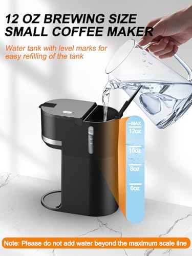 Single Serve Coffee Maker for Coffee Pods and Grounds,Fast Brew,6-12 oz Brew Sizes Single Cup Coffee Maker Fits 5.5" Mugs,One-Button Small Coffee Maker,Descaling Reminder,Black,9.45 Inches - Image 4