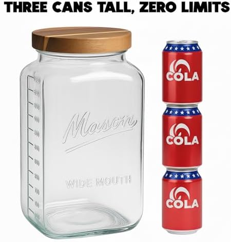 kitchentoolz 2 Gallon Glass Mason Jar with Airtight Wooden Lid – Wide Mouth Square Storage Container with Measurement Marks – Ideal for Pantry Organization, Dry Goods & Food Prep - Image 6